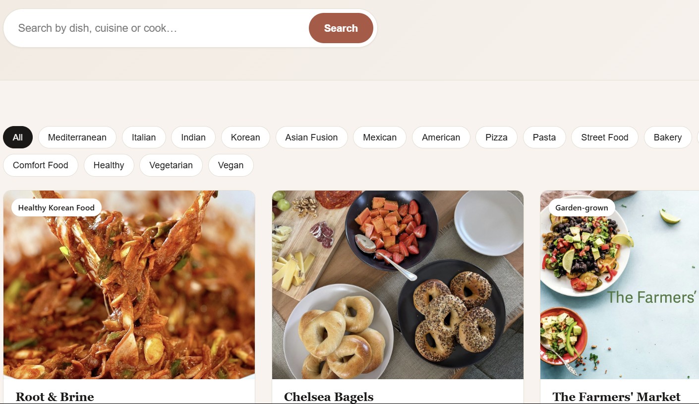 The Cascais Cooks home page showing a directory of local cooks